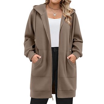 Zeagoo Women Plus Size Casual Pockets Zip Up Hoodies Fleece Tunic Sweatshirt Long Hoodie Jacket Coat