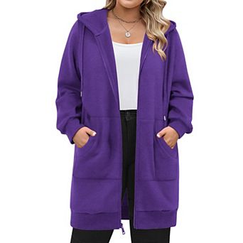 Zeagoo Women Plus Size Casual Pockets Zip Up Hoodies Fleece Tunic Sweatshirt Long Hoodie Jacket Coat