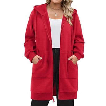 Zeagoo Women Plus Size Casual Pockets Zip Up Hoodies Fleece Tunic Sweatshirt Long Hoodie Jacket Coat