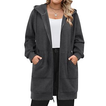 Zeagoo Women Plus Size Casual Pockets Zip Up Hoodies Fleece Tunic Sweatshirt Long Hoodie Jacket Coat