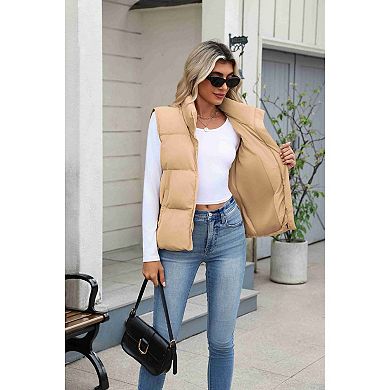 Zeagoo Womens Cropped Stand Collar Puffer Vest Lightweight Warm Winter Down Coat with Pockets