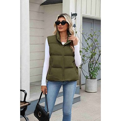 Zeagoo Womens Cropped Stand Collar Puffer Vest Lightweight Warm Winter Down Coat with Pockets