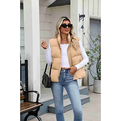 Zeagoo Womens Cropped Stand Collar Puffer Vest Lightweight Warm Winter Down Coat with Pockets