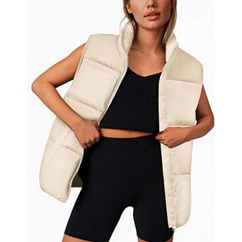 Zeagoo Womens Cropped Stand Collar Puffer Vest Lightweight Warm Winter Down Coat with Pockets