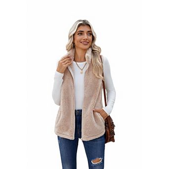 Zeagoo Womens Sleeveless Zip Up Sherpa Fleece Vest Lightweight Fall Winter Coat with Pockets