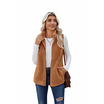 Zeagoo Womens Sleeveless Zip Up Sherpa Fleece Vest Lightweight Fall Winter Coat with Pockets