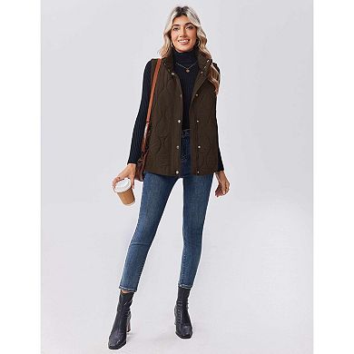 Zeagoo Womens Stand Collar Snap Zip Quilted Sleeveless Lightweight Puffer Vest with Pockets