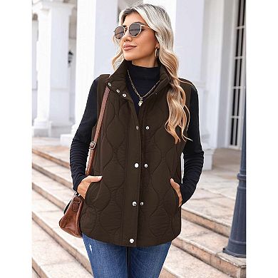 Zeagoo Womens Stand Collar Snap Zip Quilted Sleeveless Lightweight Puffer Vest with Pockets