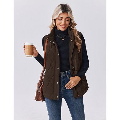 Zeagoo Womens Stand Collar Snap Zip Quilted Sleeveless Lightweight Puffer Vest with Pockets