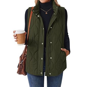 Zeagoo Womens Stand Collar Snap Zip Quilted Sleeveless Lightweight Puffer Vest with Pockets