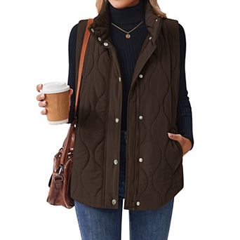 Zeagoo Womens Stand Collar Snap Zip Quilted Sleeveless Lightweight Puffer Vest with Pockets