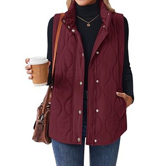Zeagoo Womens Stand Collar Snap Zip Quilted Sleeveless Lightweight Puffer Vest with Pockets