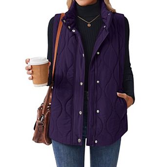 Zeagoo Womens Stand Collar Snap Zip Quilted Sleeveless Lightweight Puffer Vest with Pockets