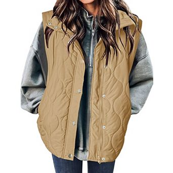 Zeagoo Womens Stand Collar Snap Zip Quilted Sleeveless Lightweight Puffer Vest with Pockets