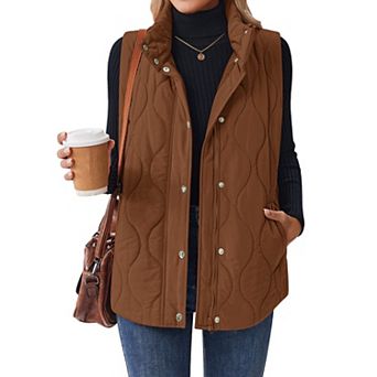 Zeagoo Womens Stand Collar Snap Zip Quilted Sleeveless Lightweight Puffer Vest with Pockets