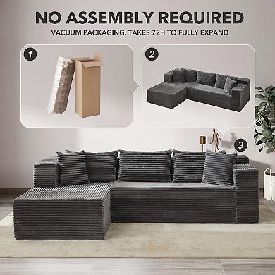 106 Inch L Shaped Modular Cloud Sofa 25mm Corduroy Deep Seat Boneless Compressed Couch