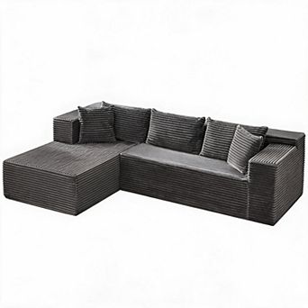 106 Inch L Shaped Modular Cloud Sofa 25mm Corduroy Deep Seat Boneless Compressed Couch