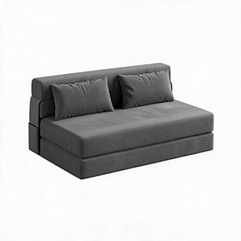 80'' Modern Linen Blend Convertible Folding Sofa Bed with Pillow