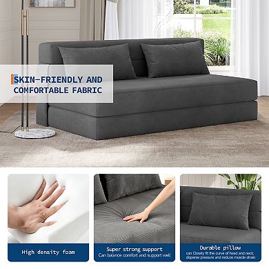 80'' Modern Linen Blend Convertible Folding Sofa Bed with Pillow