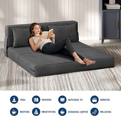80'' Modern Linen Blend Convertible Folding Sofa Bed with Pillow