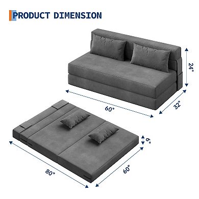 80'' Modern Linen Blend Convertible Folding Sofa Bed with Pillow