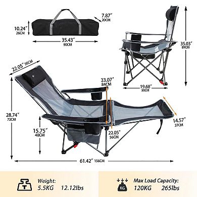 Portable Adjustable Folding Camping Chair With Removable Footrest Lounge Headrest Cushion