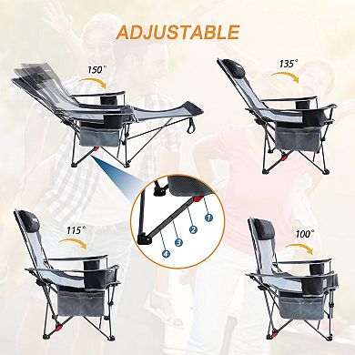 Portable Adjustable Folding Camping Chair With Removable Footrest Lounge Headrest Cushion