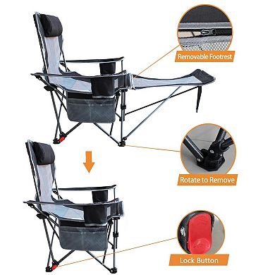 Portable Adjustable Folding Camping Chair With Removable Footrest Lounge Headrest Cushion