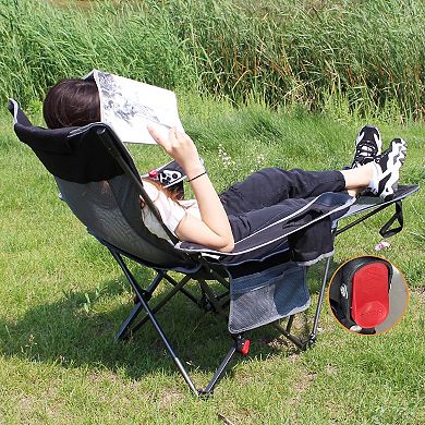 Portable Adjustable Folding Camping Chair With Removable Footrest Lounge Headrest Cushion