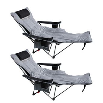 Portable Adjustable Folding Camping Chair With Removable Footrest Lounge Headrest Cushion