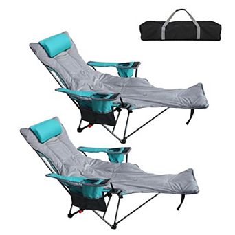 Portable Adjustable Folding Camping Chair With Removable Footrest Lounge Headrest Cushion