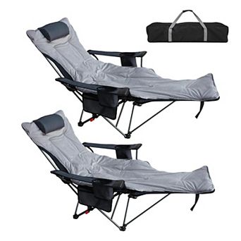 Portable Adjustable Folding Camping Chair With Removable Footrest Lounge Headrest Cushion