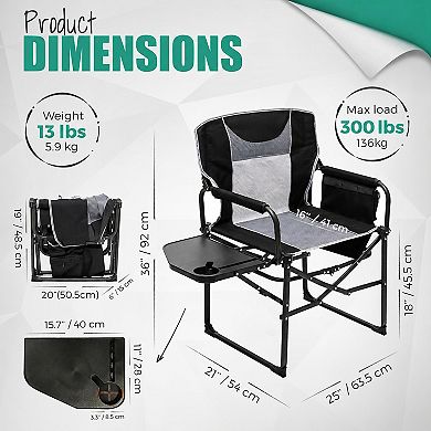 Heavy Duty Oversized Portable Folding Camping Director Chair with Side Table for Outdoor Beach Trips