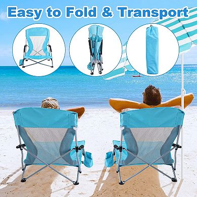 2 Pack Beach Chair With Umbrella Adjustable Lightweight Portable Camping Travel