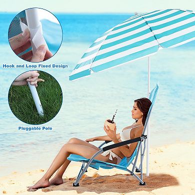 2 Pack Beach Chair With Umbrella Adjustable Lightweight Portable Camping Travel