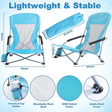 2 Pack Beach Chair With Umbrella Adjustable Lightweight Portable Camping Travel