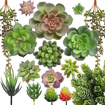 Artificial Succulent Plant Set, Faux Flocked Decor for Wall & Garden Arrangement