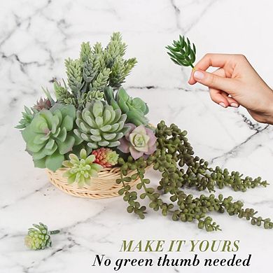 Artificial Succulent Plant Set, Faux Flocked Decor for Wall & Garden Arrangement