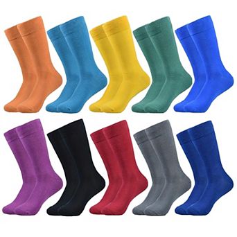 Comfy Colorful Novelty Crew Dress Socks 10 Pack Giftable Soft Breathable Cotton