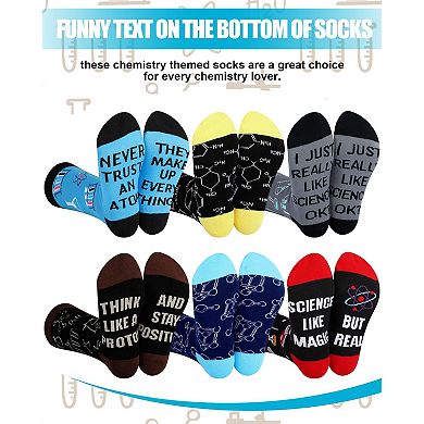 6 Pairs Funny Science Themed Socks For Men Teacher Student Gift