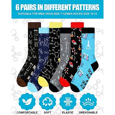 6 Pairs Funny Science Themed Socks For Men Teacher Student Gift