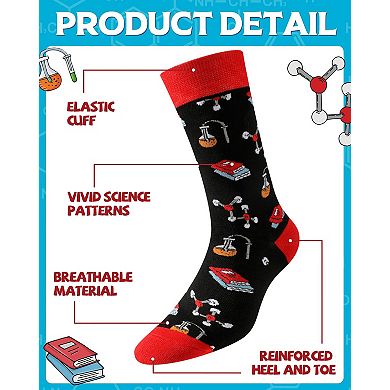 6 Pairs Funny Science Themed Socks For Men Teacher Student Gift