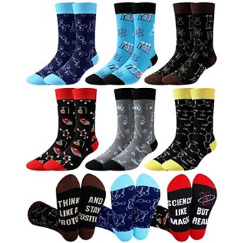 6 Pairs Funny Science Themed Socks For Men Teacher Student Gift