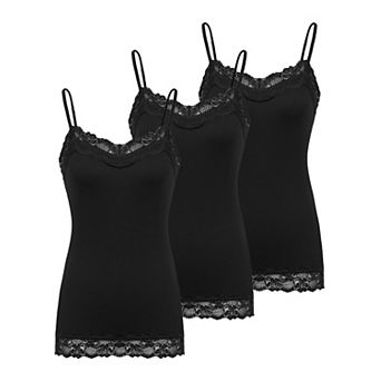 Women's Adjustable Spaghetti Strap Lace Trim Cami Tank Top 3pack