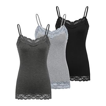 Women's Adjustable Spaghetti Strap Lace Trim Cami Tank Top 3pack