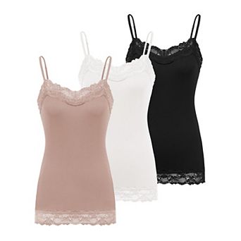 Women's Adjustable Spaghetti Strap Lace Trim Cami Tank Top 3pack