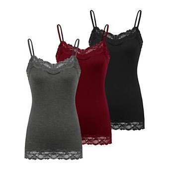 Women's Adjustable Spaghetti Strap Lace Trim Cami Tank Top 3pack