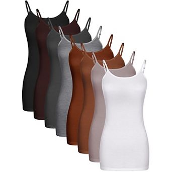 Women Long Tank Tops Adjustable Spaghetti Straps Soft Modal Layering Undershirts 8 Pack