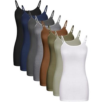 Women Long Tank Tops Adjustable Spaghetti Straps Soft Modal Layering Undershirts 8 Pack