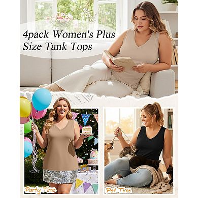 4 Pack Womens Plus Size Tank Tops Casual V Neck Sleeveless Shirts Flowy Tunics